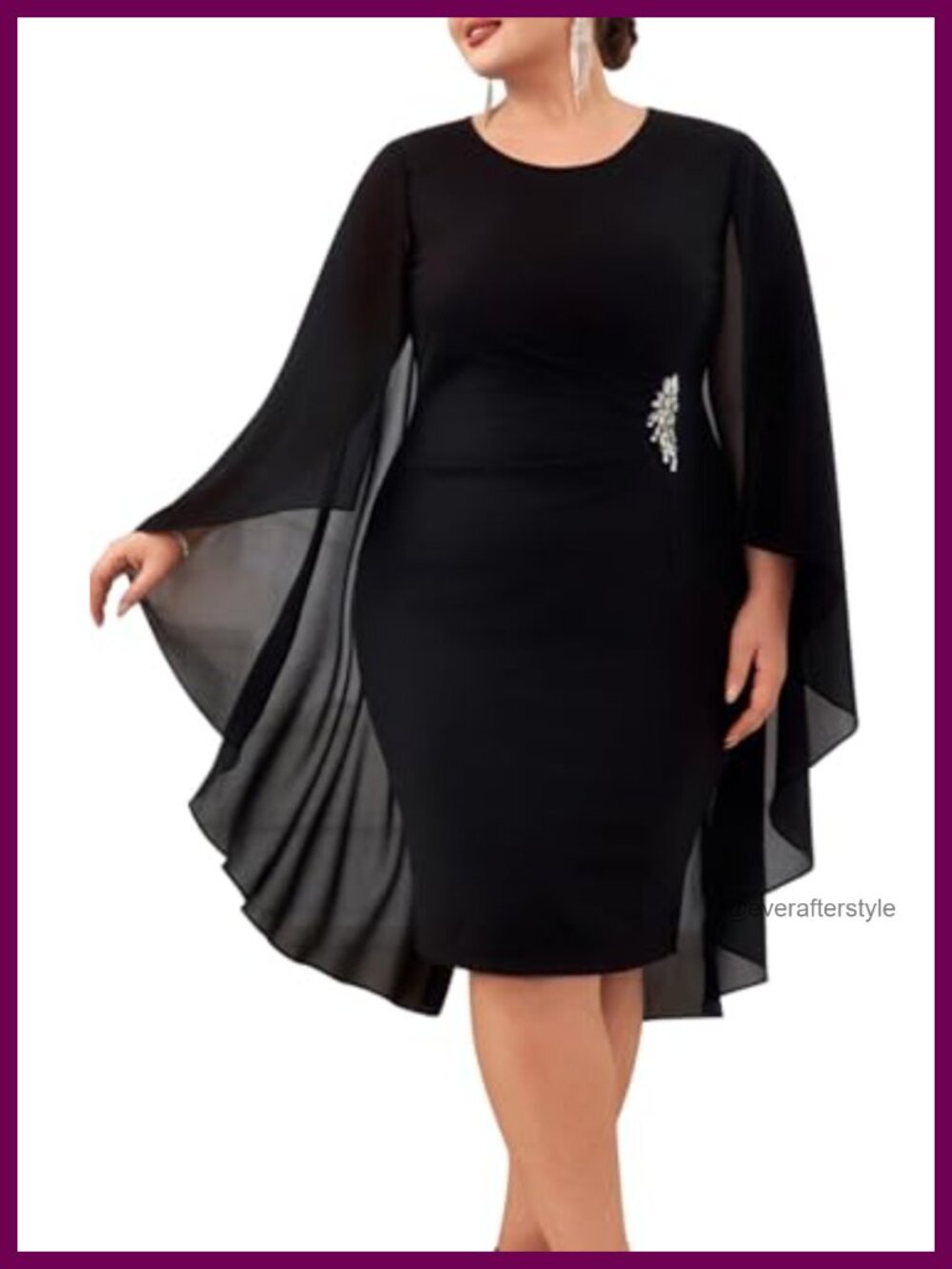 Plus Size Chiffon Cape Midi Dress Ruched Bodycon Cocktail Wedding Guest